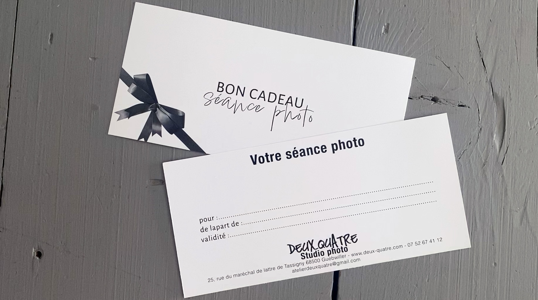 Carte bon cadeau photo Studio Deux-Quatre — remis en main propre au studio à Guebwiller