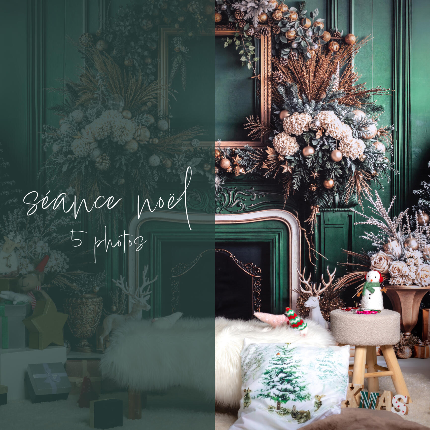 Mini séance Noel studio photo 2023 décor enfant bébé famille